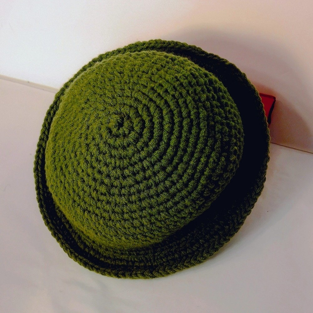 New Handmade Crocheted Non-wool Olive Green Derby Hat XL - Picture 7 of 9